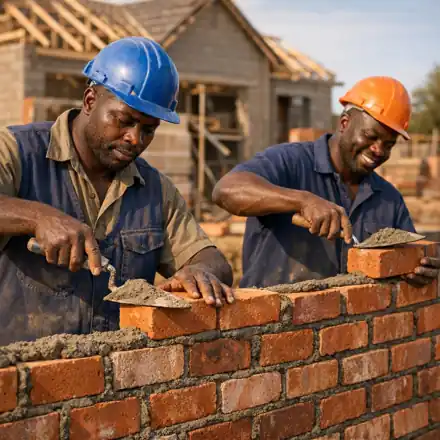 Bricklayers building a wall