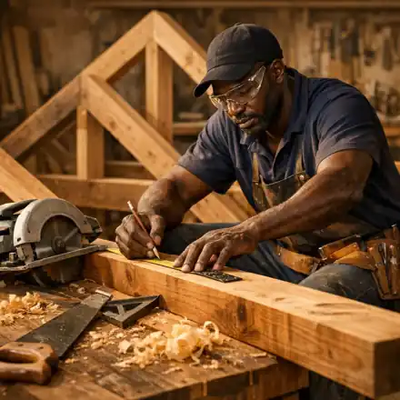 Carpenter measuring timber